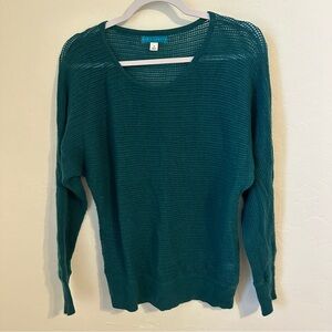 Pim + Larkin Emerald/Teal Open-Knit 100% Cashmere Pullover